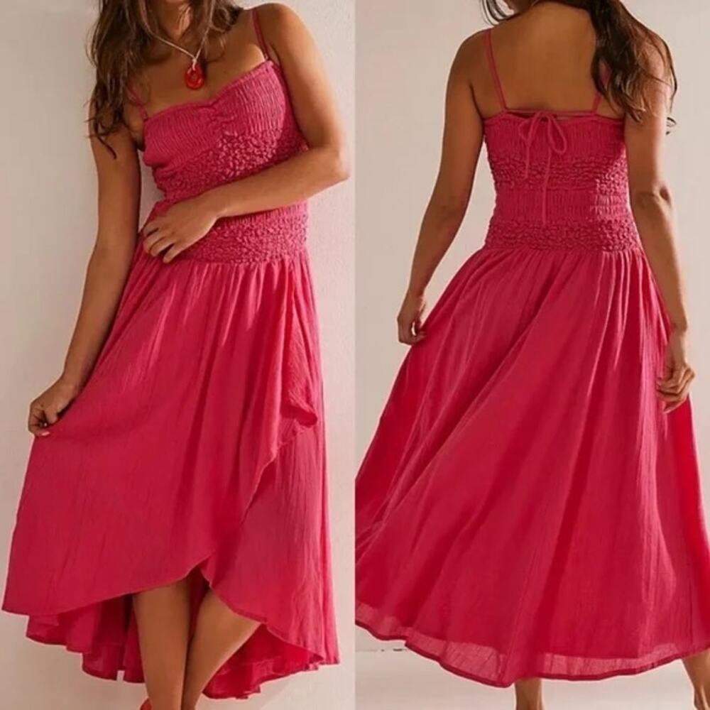 NWT Free People Fuchsia Pink Smocked Midi Dress